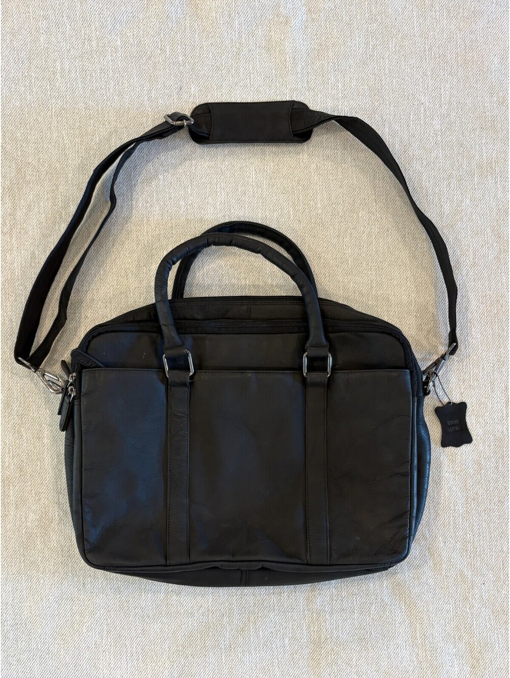 LEABAGS Black Genuine Leather Briefcase Laptop Messenger Bag Satchel 15"–16"